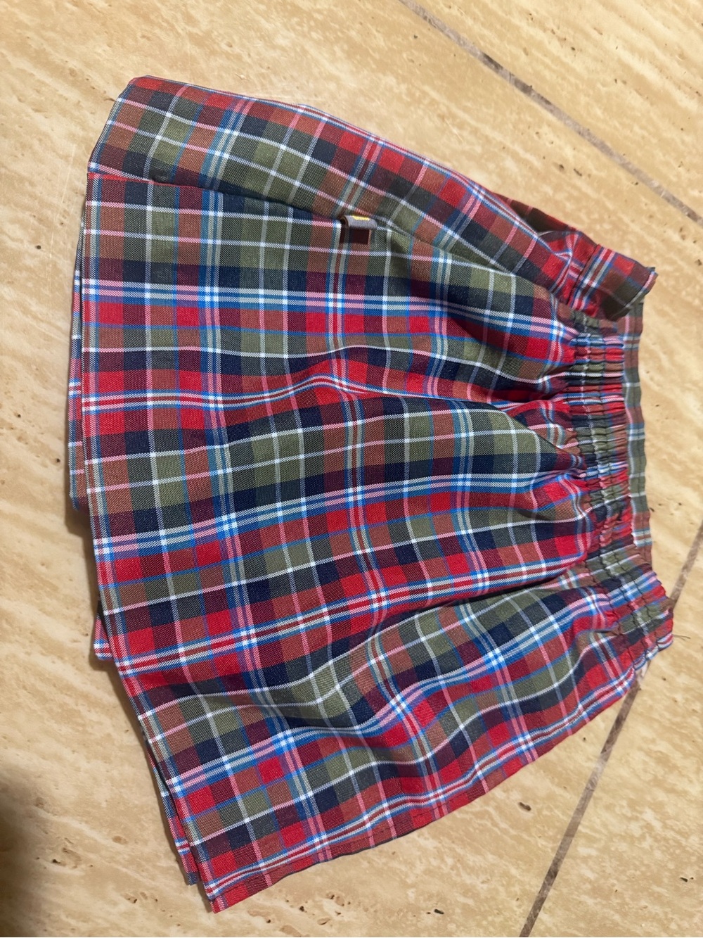 Girls' Plaid Elastic Waist Skirt - Red Green Tartan